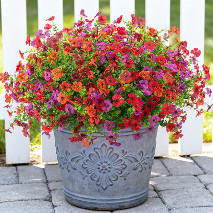 Artificial Fake Mums Flowers for Outdoor Spring Summer Decor, 12 Bundles Faux Silk Plants Daisy for Planter Pot Colorful UV Resistant Look Real for Front Door Porch Patio Outside Yard(Red Pink)