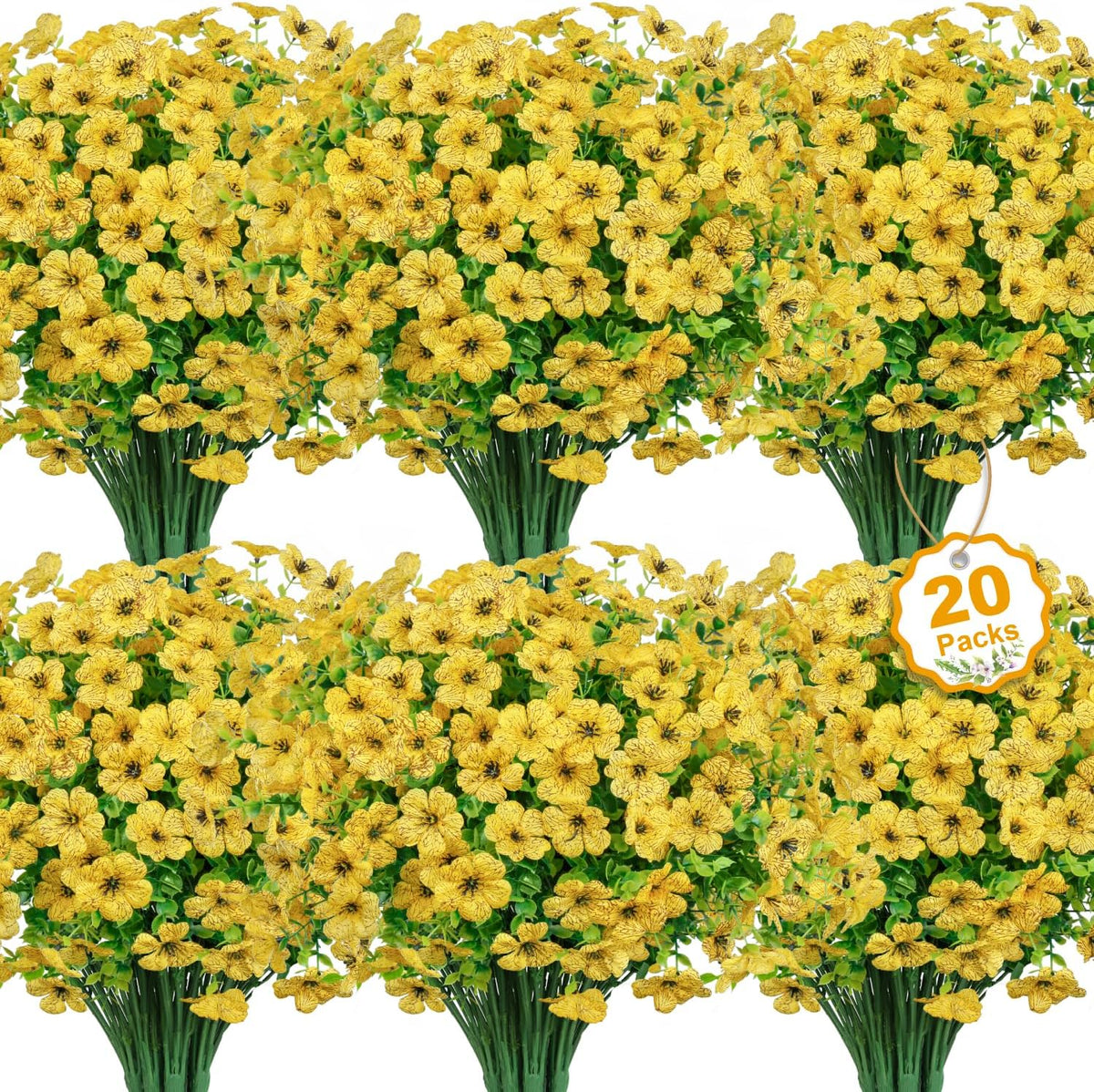 20 Bundles Artificial Flowers for Outdoors Decoration Fake Silk Flowers UV Resistant Faux Plants Artificial Daisy Eucalyptus for Spring Summer Garden Yard Porch Window Home Decor, Mixed