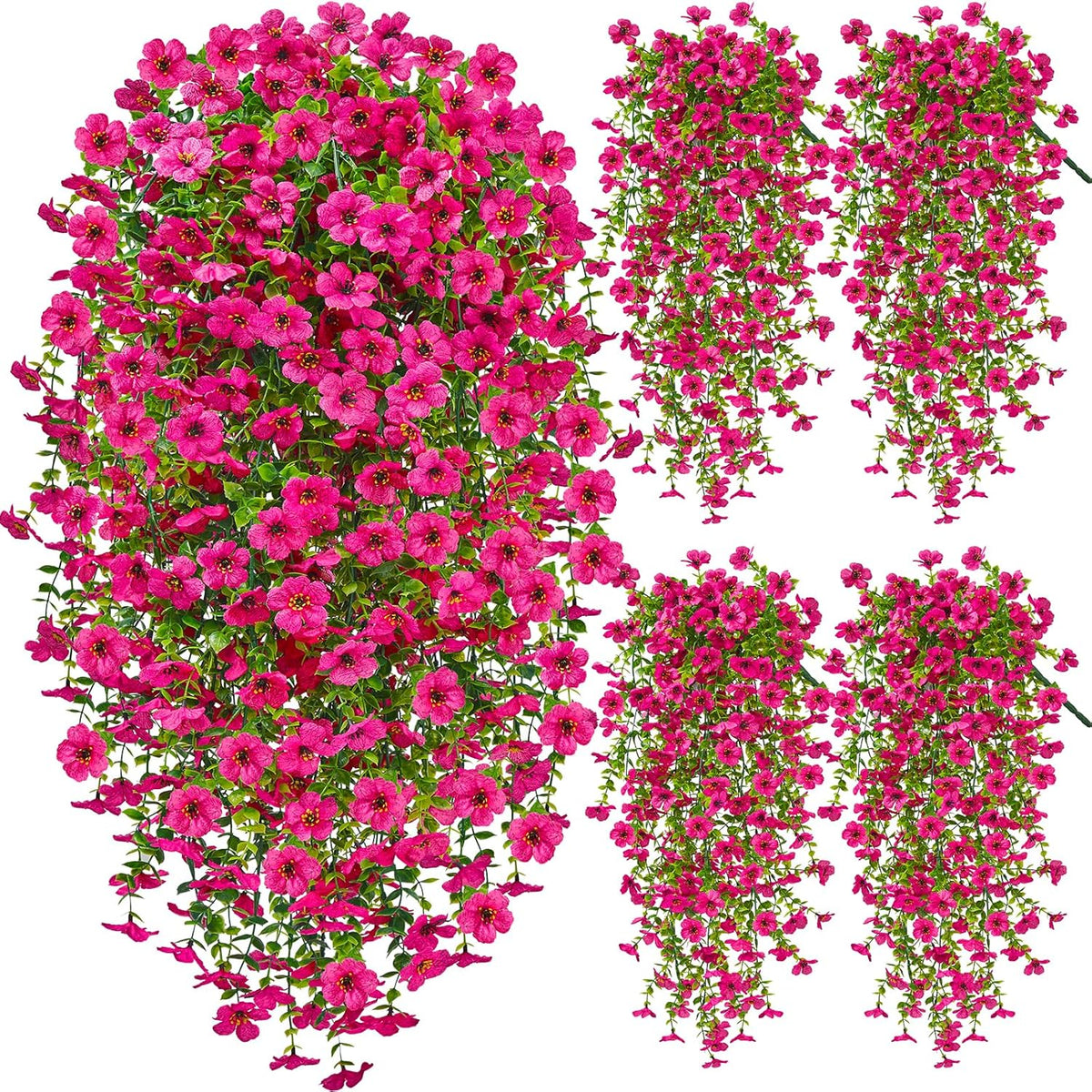 Artificial Hanging Flowers for Outdoors, 4 Pcs UV Resistant Artificial Outdoor Flowers, Silk Flowers for Outside Patio Porch Front Yard Window Garden Indoor Decor (Spring Color, 4 Pcs)