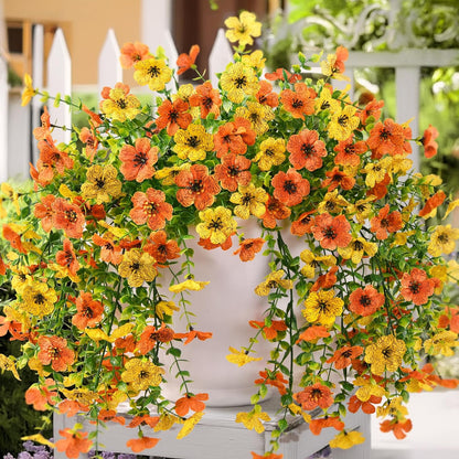 Artificial Hanging Flowers Plants for Outdoor Fall Decoration, 2PCS Faux Silk Daisy UV Resistant Look Real for Outside Home Indoor Planter Porch Window Yard Mums Autumn Decor(Orange Brown)