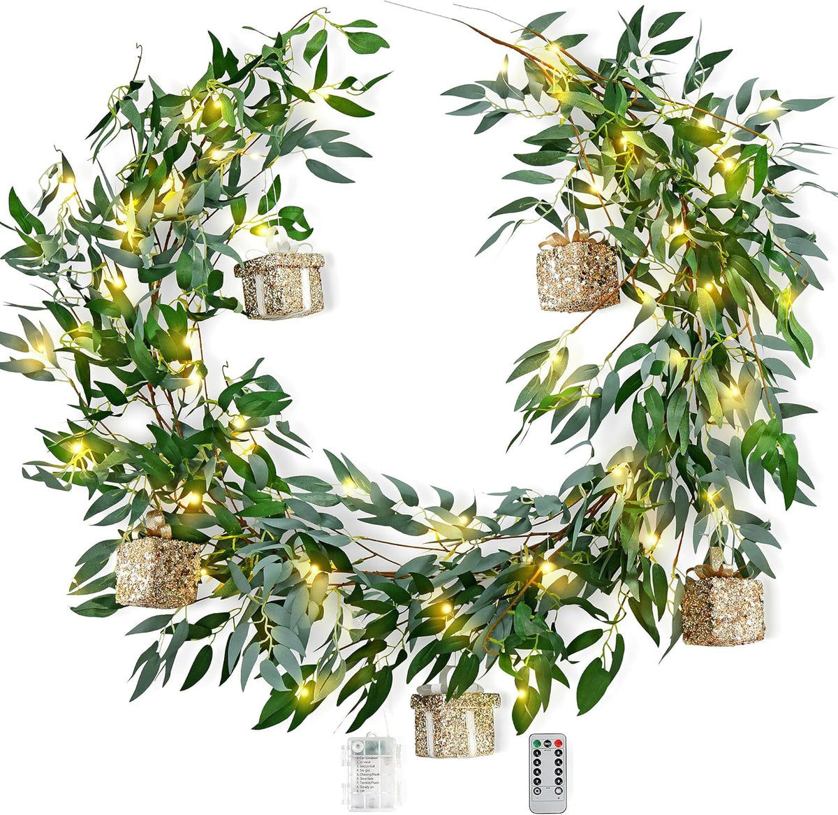 FiveSeasonStuff Artificial Natural Green Willow Garlands, Bendable Greenery Vine Leaves for Wedding Home Decoration (2 Pcs, 11.8 feet)