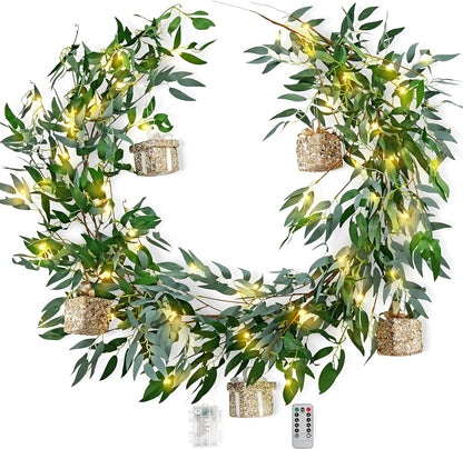 FiveSeasonStuff Artificial Natural Green Willow Garlands, Bendable Greenery Vine Leaves for Wedding Home Decoration (2 Pcs, 11.8 feet)