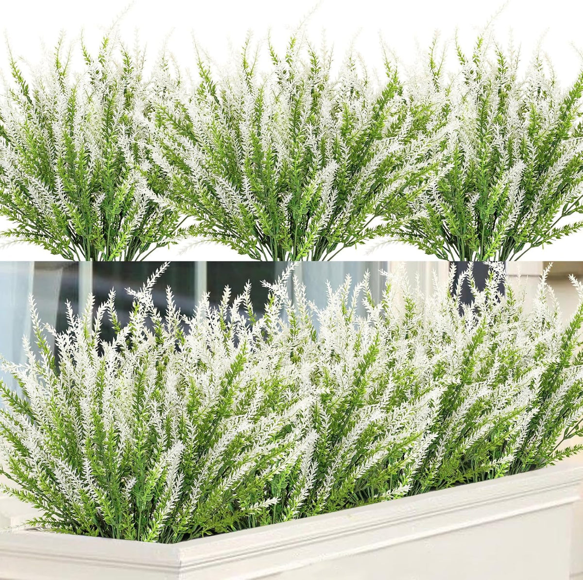 Ouddy Decor 24 Bundles Artificial Lavender Fake Flowers Faux Plastic Plants for Home Wedding Kitchen Garden Patio Window Box Office Table Centerpieces Indoor Outdoor Decor, Gray Purple