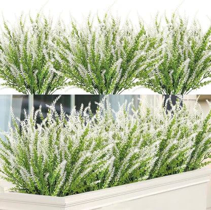 Ouddy Decor 24 Bundles Artificial Lavender Fake Flowers Faux Plastic Plants for Home Wedding Kitchen Garden Patio Window Box Office Table Centerpieces Indoor Outdoor Decor, Gray Purple