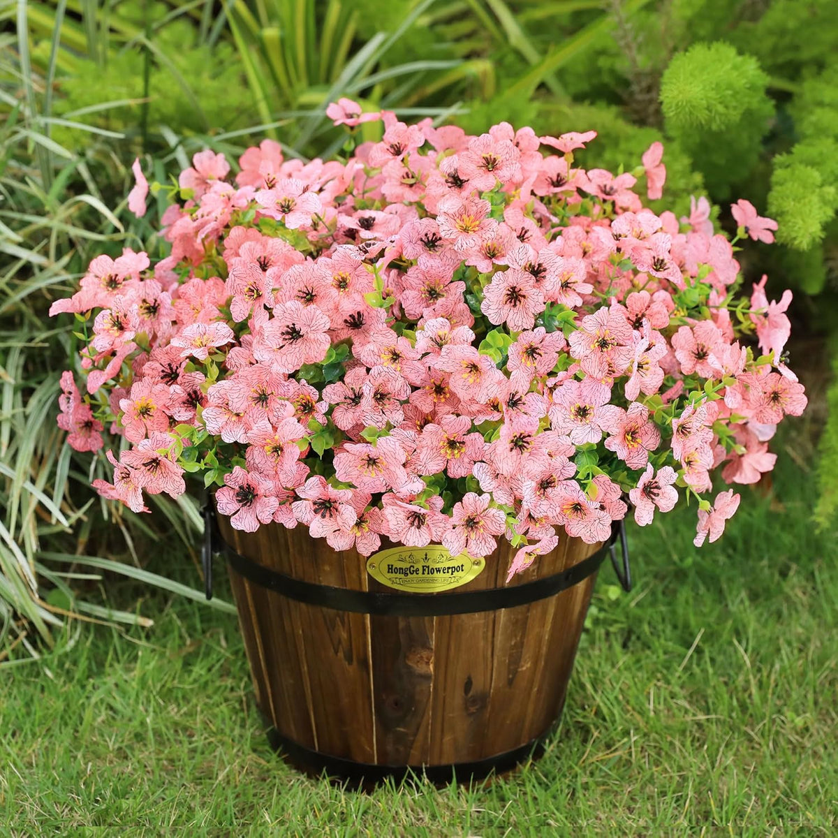 Artificial Flowers for Outdoors Spring Decor, 16 Bundles UV Resistant Realistic Fuax Silk Flowers, Fake Plants for Planter Indoor and Outdoor Garden Porch Patio Window Box Yard Farmhouse