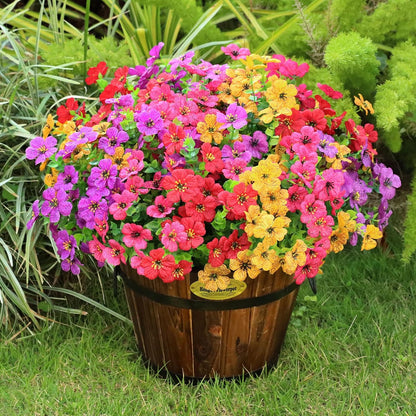 Artificial Flowers for Outdoors Spring Decor, 16 Bundles UV Resistant Realistic Fuax Silk Flowers, Fake Plants for Planter Indoor and Outdoor Garden Porch Patio Window Box Yard Farmhouse
