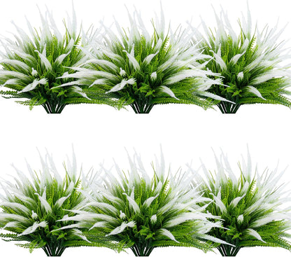 8 Bundles Artificial Plants Bushes Outdoor UV Resistant Fake Flowers Grass Bulk Faux Plastic Greenery for Fall Winter Summer Outside Window Box Planter Front Porch Yard Floral Arrangements