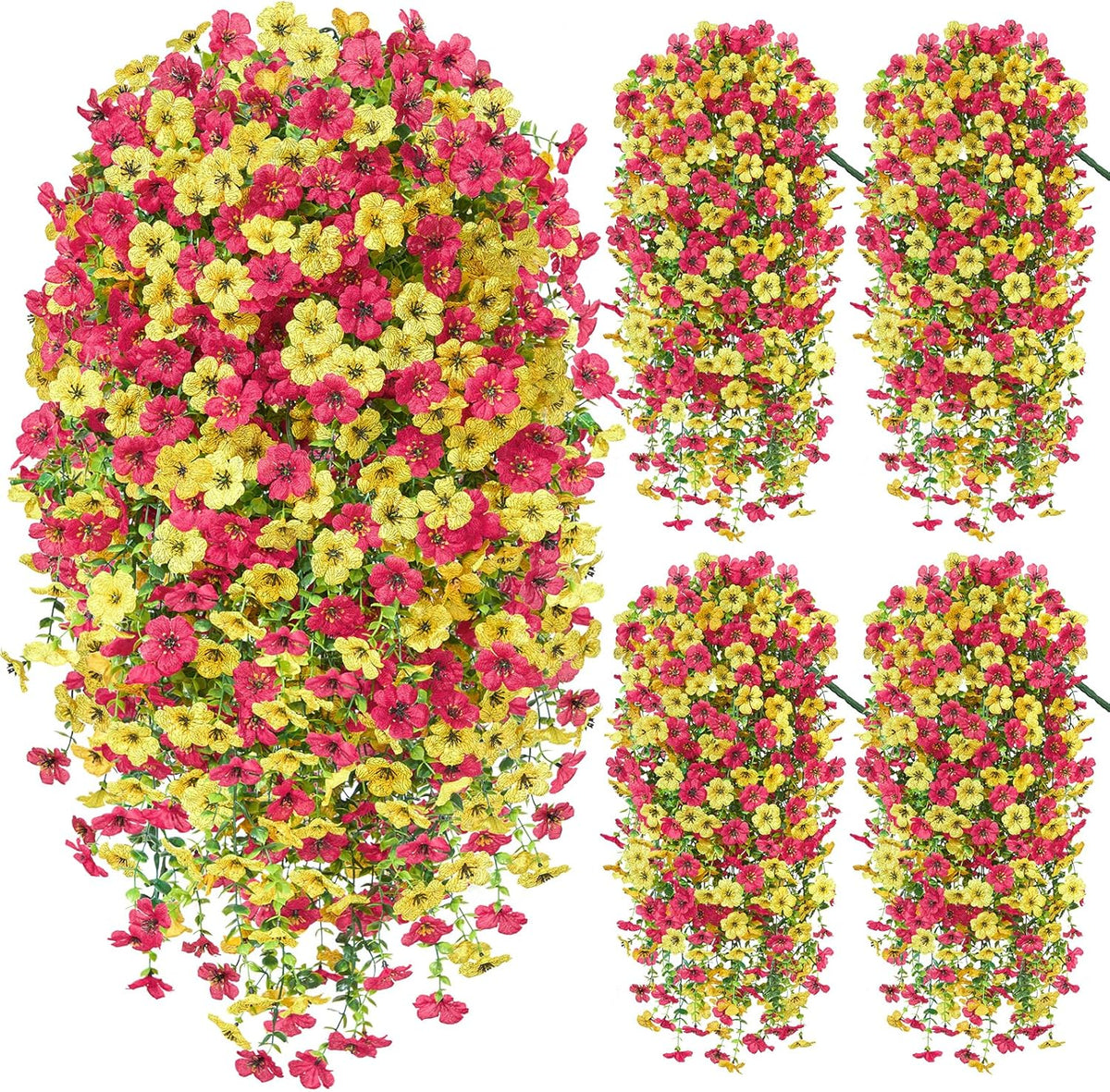 Artificial Hanging Flowers for Outdoors, 4 Pcs UV Resistant Artificial Outdoor Flowers, Silk Flowers for Outside Patio Porch Front Yard Window Garden Indoor Decor (Spring Color, 4 Pcs)