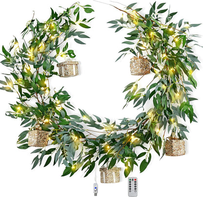 FiveSeasonStuff Artificial Natural Green Willow Garlands, Bendable Greenery Vine Leaves for Wedding Home Decoration (2 Pcs, 11.8 feet)