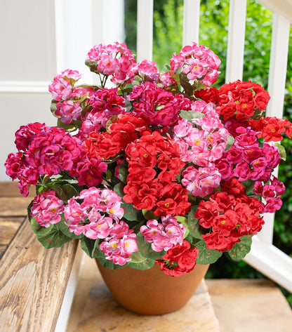 Artificial Geranium Fake Flowers for Outdoors Decoration, 6 Bundles Silk Geraniums Flower UV Resistant Look Real Faux Plants for Outside Planter Front Door Garden Patio Balcony Yard Home, Fuchsia