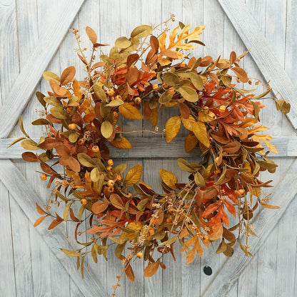 20 inch Spring Summer Wreaths for Front Door Floral Wreath with Colorful Wildflowers, Eucalyptus Leaves, Olive Leaves, Small Berries for Indoor Outdoor Farmhouse Home Wall Window Festival Decoration
