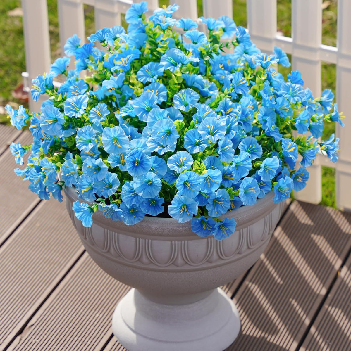 Artificial Flowers Fake Plants for Outdoors Decoration, 12 Bundles Silk Morning Glory with Eucalyptus Realistic UV Resistant Faux Flowers for Outside Planter Porch Yard Patio Garden Home Indoor, Mix