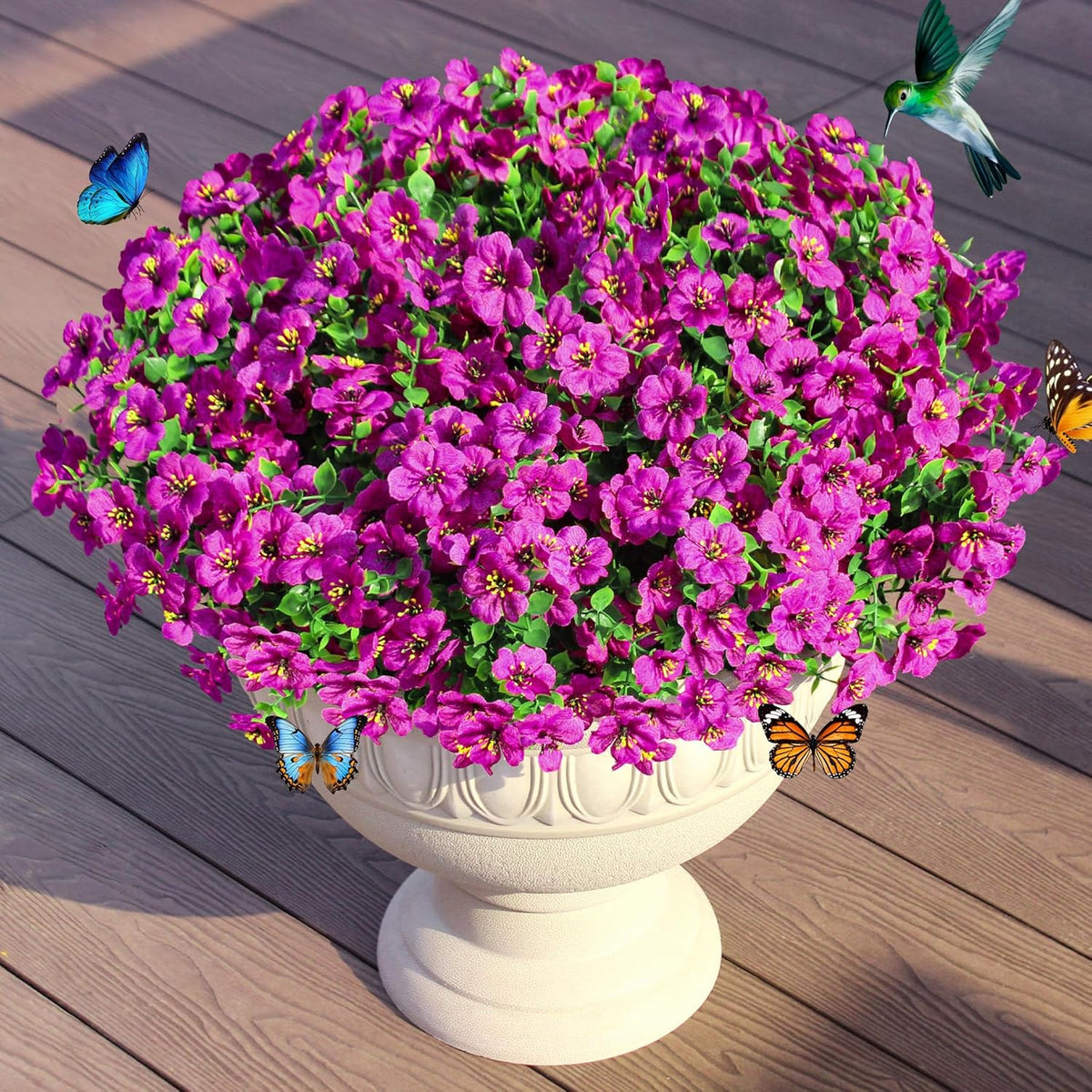 Faux Artificial Plants Flowers for Outdoor Planters Spring Summer Decor 16 Bundles Fake Eucalyptus Silk Daisy UV Resistant Realistic Used for Outside, Home, Front Porch, Patio, Yard Decorations