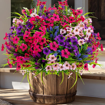Artificial Flowers Outdoor Morning Glory - 16 Bundles Fake Plants UV Resistant No Fade Faux Plastic Greenery Home Garden Porch Decoration Indoor (1, Multi16-3)