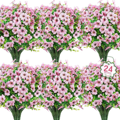 Ouddy Decor 24 Bundles Artificial Flowers for Outdoors Fake Silk Flowers UV Resistant Faux Plastic Plants for Spring Summer Garden Porch Window Box Table Vase Home Indoor Outdoor Decoration, Yellow
