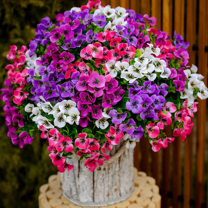 Artificial Flowers Outdoor Morning Glory - 16 Bundles Fake Plants UV Resistant No Fade Faux Plastic Greenery Home Garden Porch Decoration Indoor (1, Multi16-3)