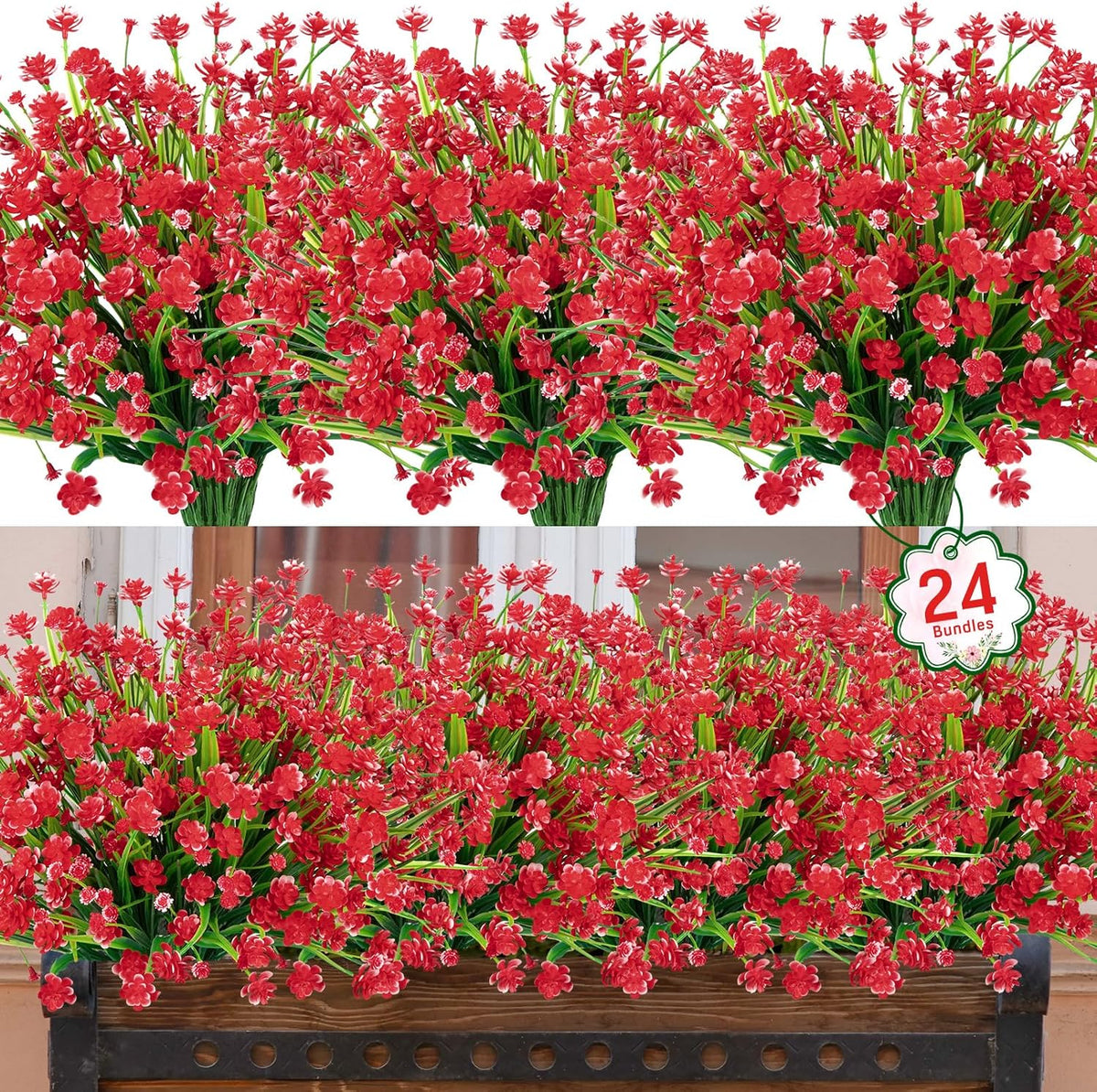 Ouddy Decor 12 Bundles Artificial Flowers for Outdoors UV Resistant Fake Plastic Plants Faux Boston Fern Greenery Stems for Spring Summer Indoor Garden Patio Window Box Kitchen Home Decor, Mixedcolor