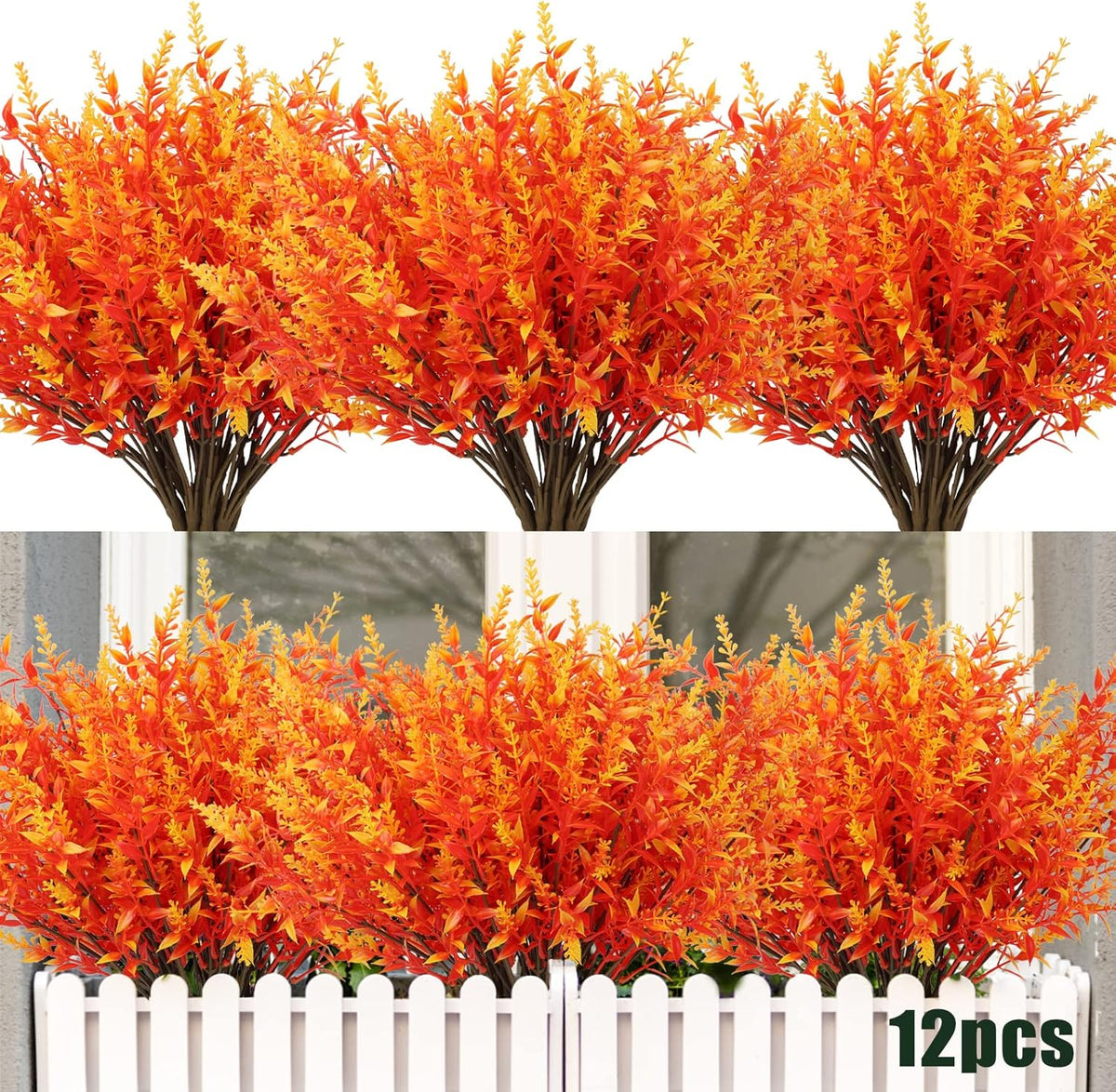 12 Bundles Artificial Lavender Flowers - UV Resistant Outdoor Fake Plants for Garden and Porch Decor