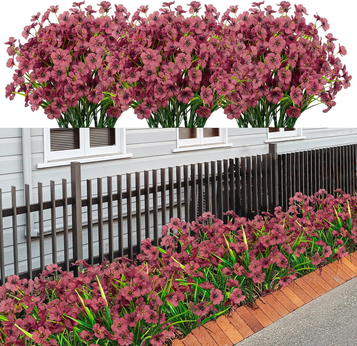 21 Bundles Artificial Outdoor UV Resistant Flowers No Fade Fake Outside Flowers Plastic Greenery Faux Shrubs Garden Porch Window Box Home Decoration(Purple)