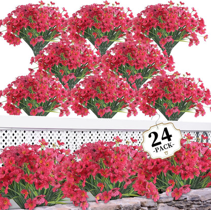 24 Bundles Artificial Flowers for Outdoors/Indoors, Fake Flowers Plants for Indoor and Outdoor Garden Porch Window Box Home Wedding Farmhouse (8 Color)