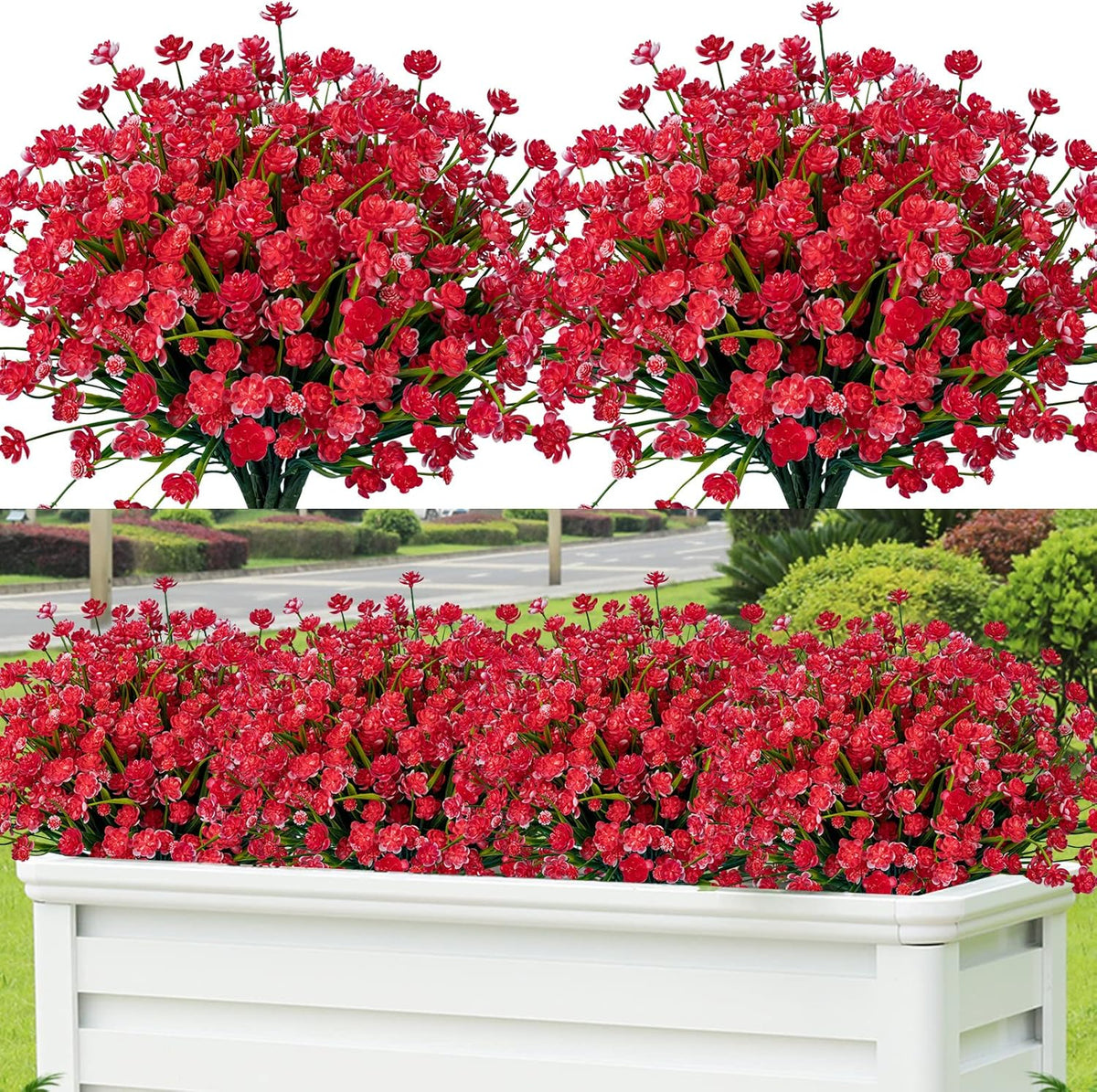 Lnoicy 20 Pcs Artificial Flowers for Outdoor, Plastic Flowers Decoration, UV Resistant Faux Flowers Shrubs, Artificial Plants for Indoor and Outdoor Garden Home Wedding Farmhouse (7 Colors)