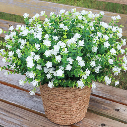 Artificial Flowers for Outdoors, 12 Bundles UV Resistant Realistic Faux Plants for Outside Porch Planter, Spring Summer Home Garden Decoration, Blue