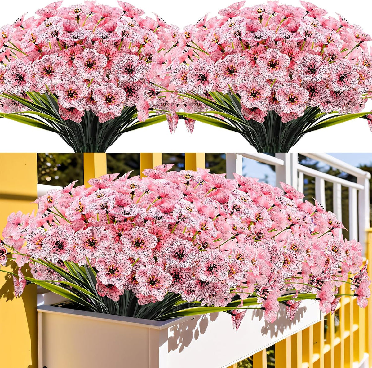 20 Bundles Outdoor Artificial Flowers UV Resistant with Faux Silk Flowers and No Fade Fake Plastic Plants for Spring Summer Outside Planters Porch Window Box Garden Decor, Fuchsia