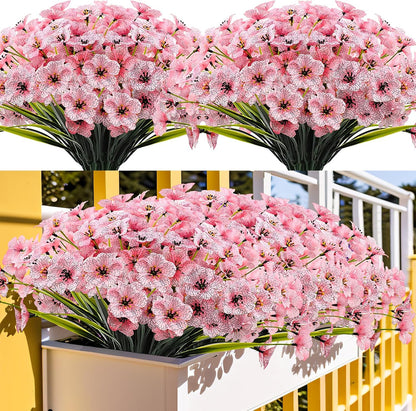 20 Bundles Outdoor Artificial Flowers UV Resistant with Faux Silk Flowers and No Fade Fake Plastic Plants for Spring Summer Outside Planters Porch Window Box Garden Decor, Fuchsia