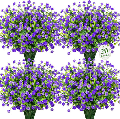 20 Bundles Artificial Flowers for Outdoors Fake Plastic Flowers UV Resistant Realistic Faux Plants Shrubs for Spring Summer Garden Porch Yard Patio Planter Window Box Home Decor, Mixedcolor