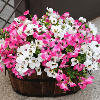 Artificial Flowers for Outdoor, UV Resistant Fake Silk Pansies Flowers, Realistic Faux Plants for Outside Indoor Porch Patio Window Box Planter Home Decor (16, Yellow Purple White Red)