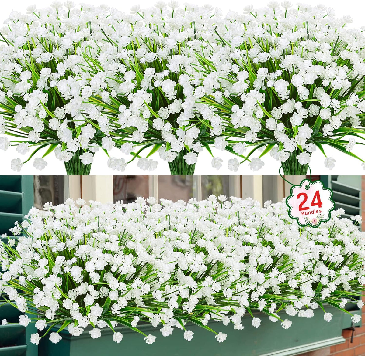 Ouddy Decor 12 Bundles Artificial Flowers for Outdoors UV Resistant Fake Plastic Plants Faux Boston Fern Greenery Stems for Spring Summer Indoor Garden Patio Window Box Kitchen Home Decor, Mixedcolor