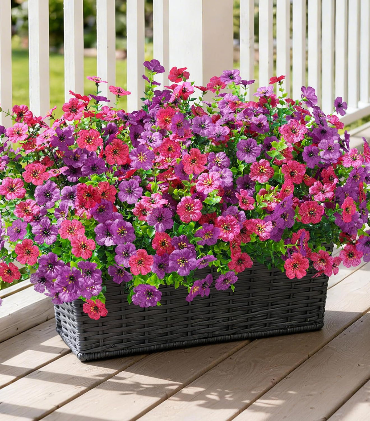 Ivydale Artificial Flowers for Outdoor 24 Bundles Fake Mums with Eucalyptus Leaves UV Resistant Silk Faux Daisy Flower Plant for Outside Home Porch Patio Window Box, 6 Color Mixed