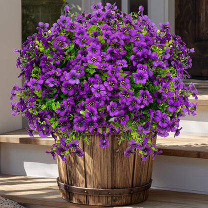 Artificial Flowers for Outdoors Fake Plants - 16 Bundles Faux Outside Greenery Boxwood No Fade Plastic Shrubs Fall Decor Farmhouse Home Garden (Blue)