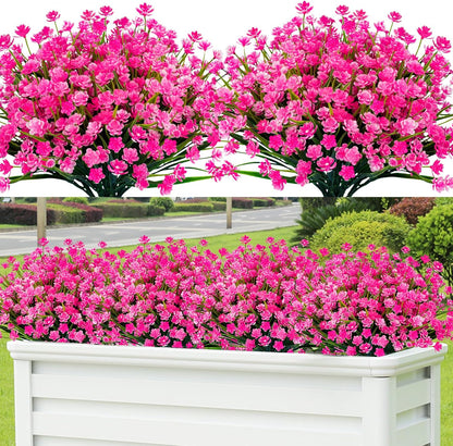 Lnoicy 20 Pcs Artificial Flowers for Outdoor, Plastic Flowers Decoration, UV Resistant Faux Flowers Shrubs, Artificial Plants for Indoor and Outdoor Garden Home Wedding Farmhouse (7 Colors)