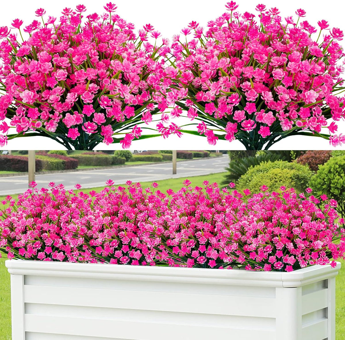 Lnoicy 20 Pcs Artificial Flowers for Outdoor, Plastic Flowers Decoration, UV Resistant Faux Flowers Shrubs, Artificial Plants for Indoor and Outdoor Garden Home Wedding Farmhouse (7 Colors)