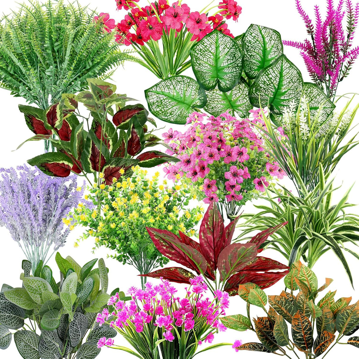 30 Bundles 12 Style Artificial Flowers for Outdoors Fake Silk Flowers UV Resistant Faux Plastic Plants for Spring Summer Garden Porch Window Box Table Vase Home Indoor Outdoor Hanging Decoration