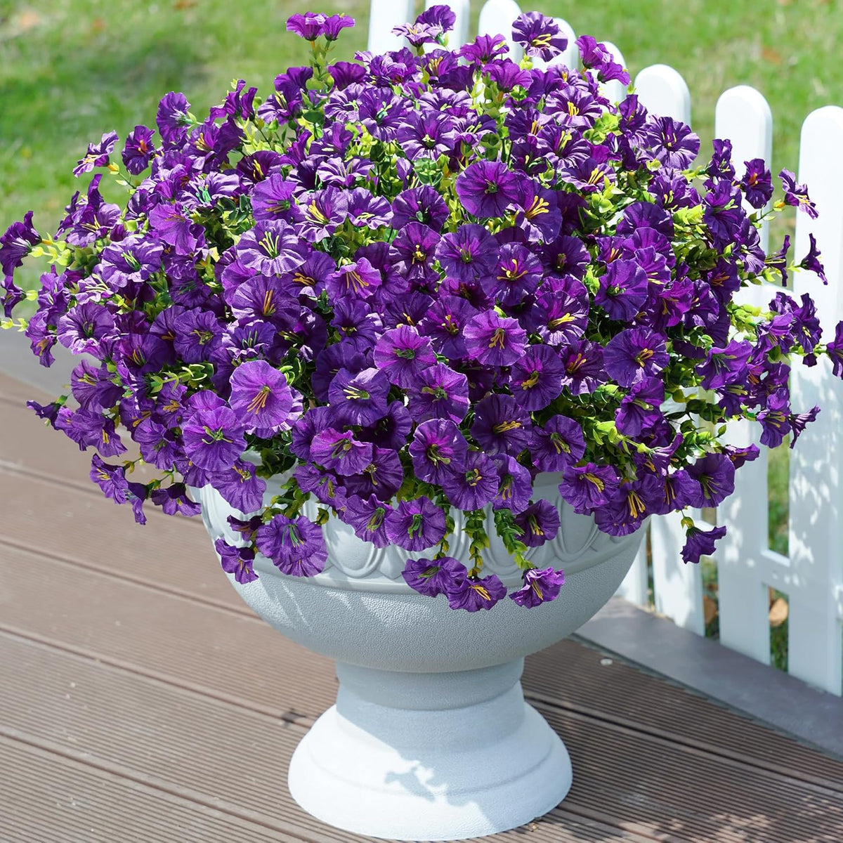Artificial Flowers Fake Plants for Outdoors Decoration, 12 Bundles Silk Morning Glory with Eucalyptus Realistic UV Resistant Faux Flowers for Outside Planter Porch Yard Patio Garden Home Indoor, Mix