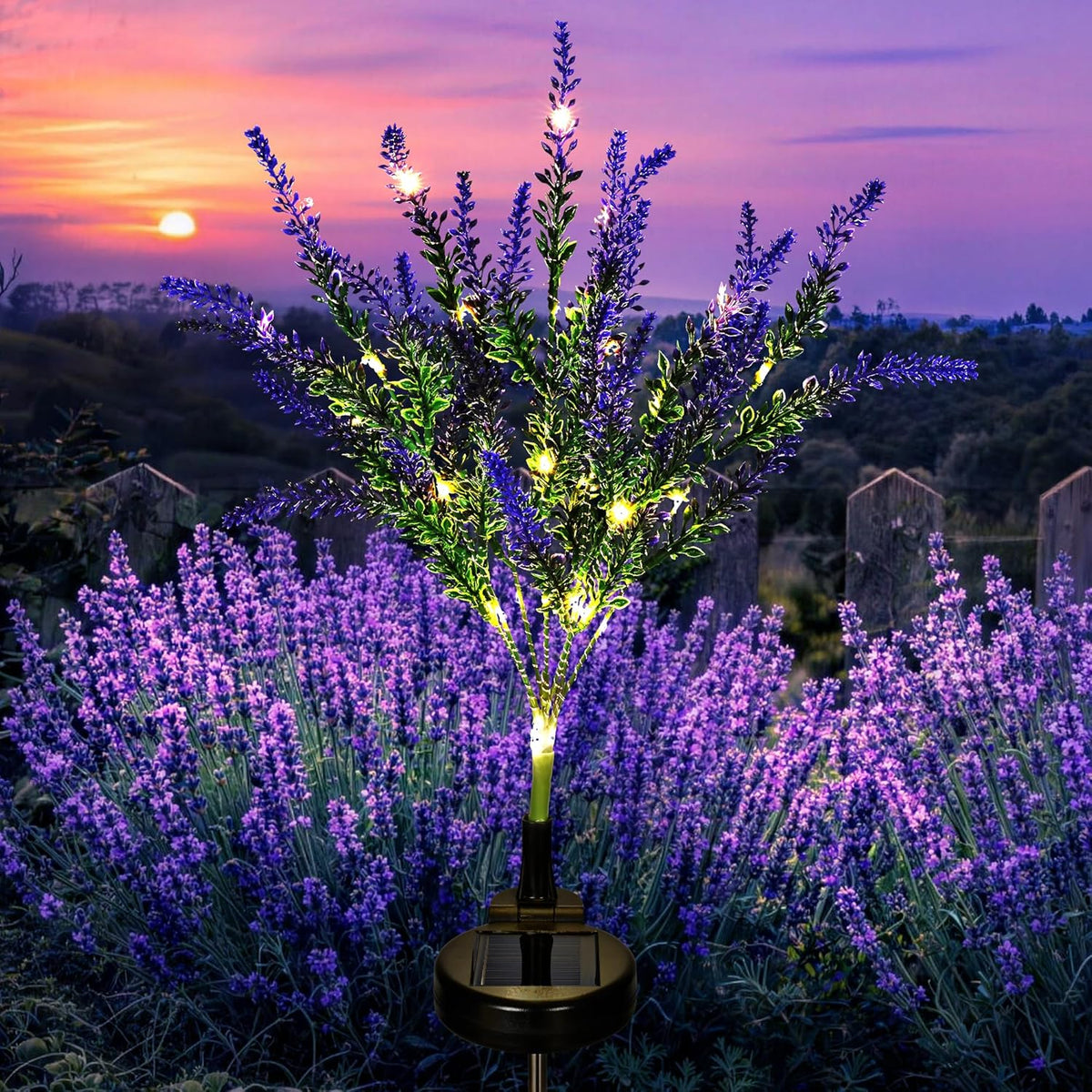 GIGALUMI Solar Garden Lights with Lavender, LED Garden Decor Carefree Solar Flowers Outdoor Waterproof, Yard Decorations Outdoor, Allergy-Free Everlasting Light up Flowers for Yard Patio (Set of 2)