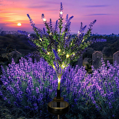 GIGALUMI Solar Garden Lights with Lavender, LED Garden Decor Carefree Solar Flowers Outdoor Waterproof, Yard Decorations Outdoor, Allergy-Free Everlasting Light up Flowers for Yard Patio (Set of 2)