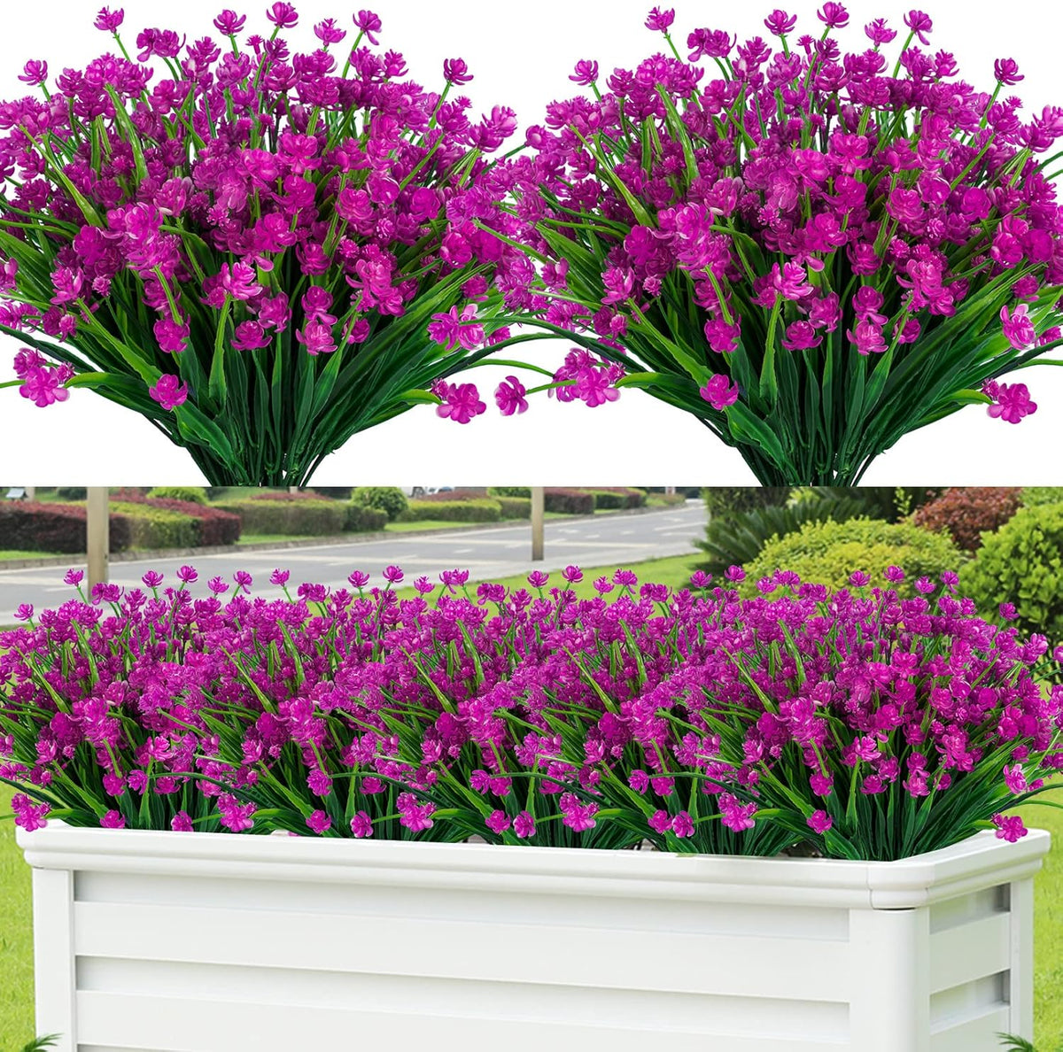 Lnoicy 20 Pcs Artificial Flowers for Outdoor, Plastic Flowers Decoration, UV Resistant Faux Flowers Shrubs, Artificial Plants for Indoor and Outdoor Garden Home Wedding Farmhouse (7 Colors)