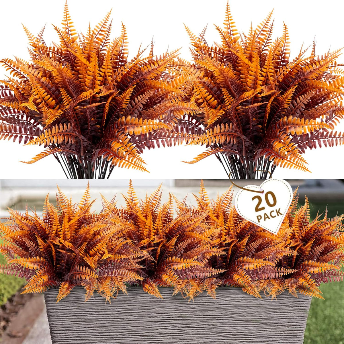8 Bundles Artificial Plants Bushes Outdoor UV Resistant Fake Flowers Grass Bulk Faux Plastic Greenery for Fall Winter Summer Outside Window Box Planter Front Porch Yard Floral Arrangements