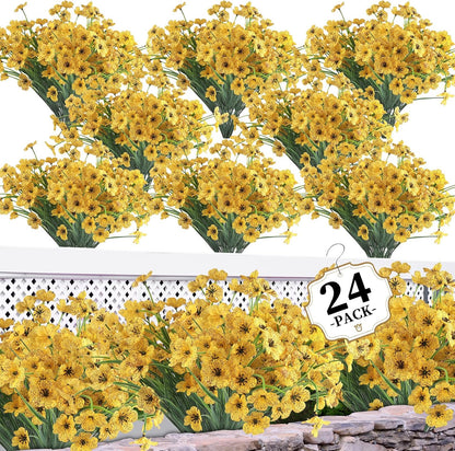 24 Bundles Artificial Flowers for Outdoors/Indoors, Fake Flowers Plants for Indoor and Outdoor Garden Porch Window Box Home Wedding Farmhouse (8 Color)