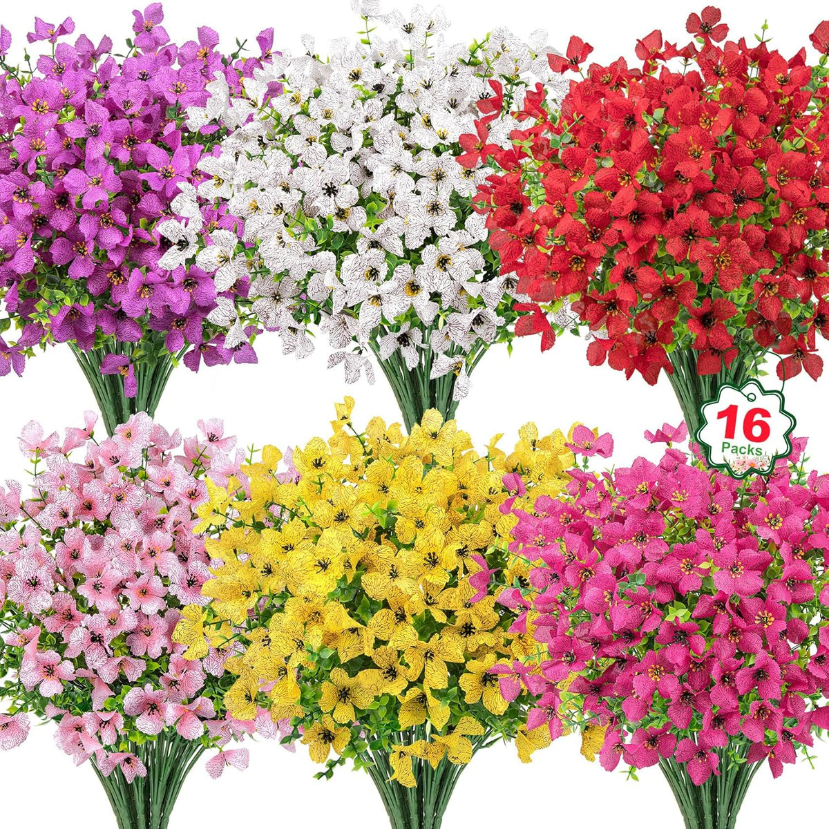 Ouddy Decor 24 Bundles Artificial Flowers for Outdoors Fake Silk Flowers UV Resistant Faux Plastic Plants for Spring Summer Garden Porch Window Box Table Vase Home Indoor Outdoor Decoration, Yellow