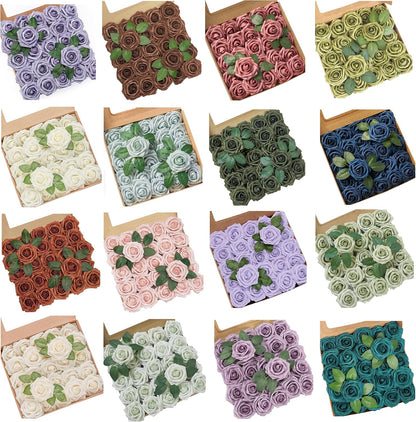 Artificial Flowers, Realistic 50 Pcs Artificial Rose for DIY Wedding Bouquets Centerpieces Arrangements, Sage Green Dahlia Flowers with Stem for Bridal Shower Party Home Decorations