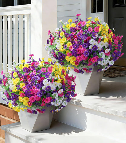 Ivydale 24 Bundles Artificial Flowers for Outdoors Spring Summer Porch Decor, Faux Petunias Plants Outdoor Fake Realistic UV Resistant Silk Flowers for Outside Planters Patio Window Garden Yard Home