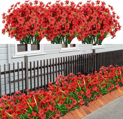 21 Bundles Artificial Outdoor UV Resistant Flowers No Fade Fake Outside Flowers Plastic Greenery Faux Shrubs Garden Porch Window Box Home Decoration(Purple)