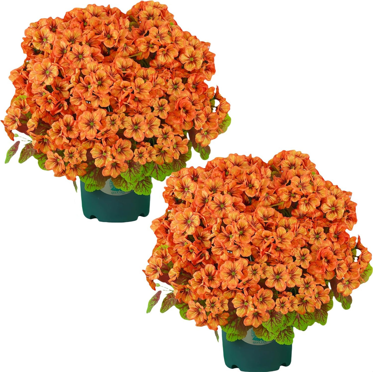 QIANYUN Artificial Geranium Bush – 20 Inch Outdoor Potted Artificial Plant for Front Porch, UV Resistant Faux Flower Bush for Garden, Yard & Patio Decor (2 Pack)