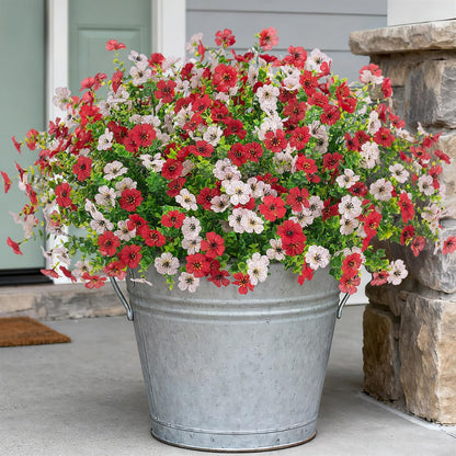 Artificial Fake Mums Flowers for Outdoor Spring Summer Decor, 12 Bundles Faux Silk Plants Daisy for Planter Pot Colorful UV Resistant Look Real for Front Door Porch Patio Outside Yard(Red Pink)