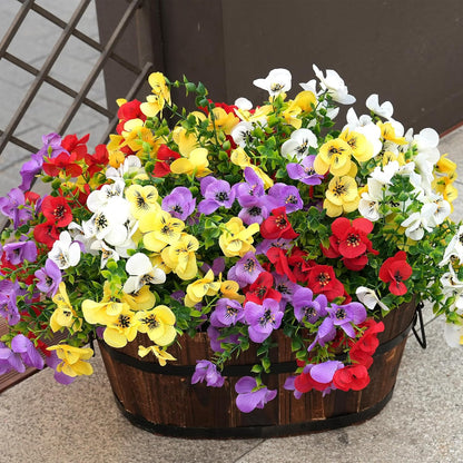Artificial Flowers for Outdoor, UV Resistant Fake Silk Pansies Flowers, Realistic Faux Plants for Outside Indoor Porch Patio Window Box Planter Home Decor (16, Yellow Purple White Red)