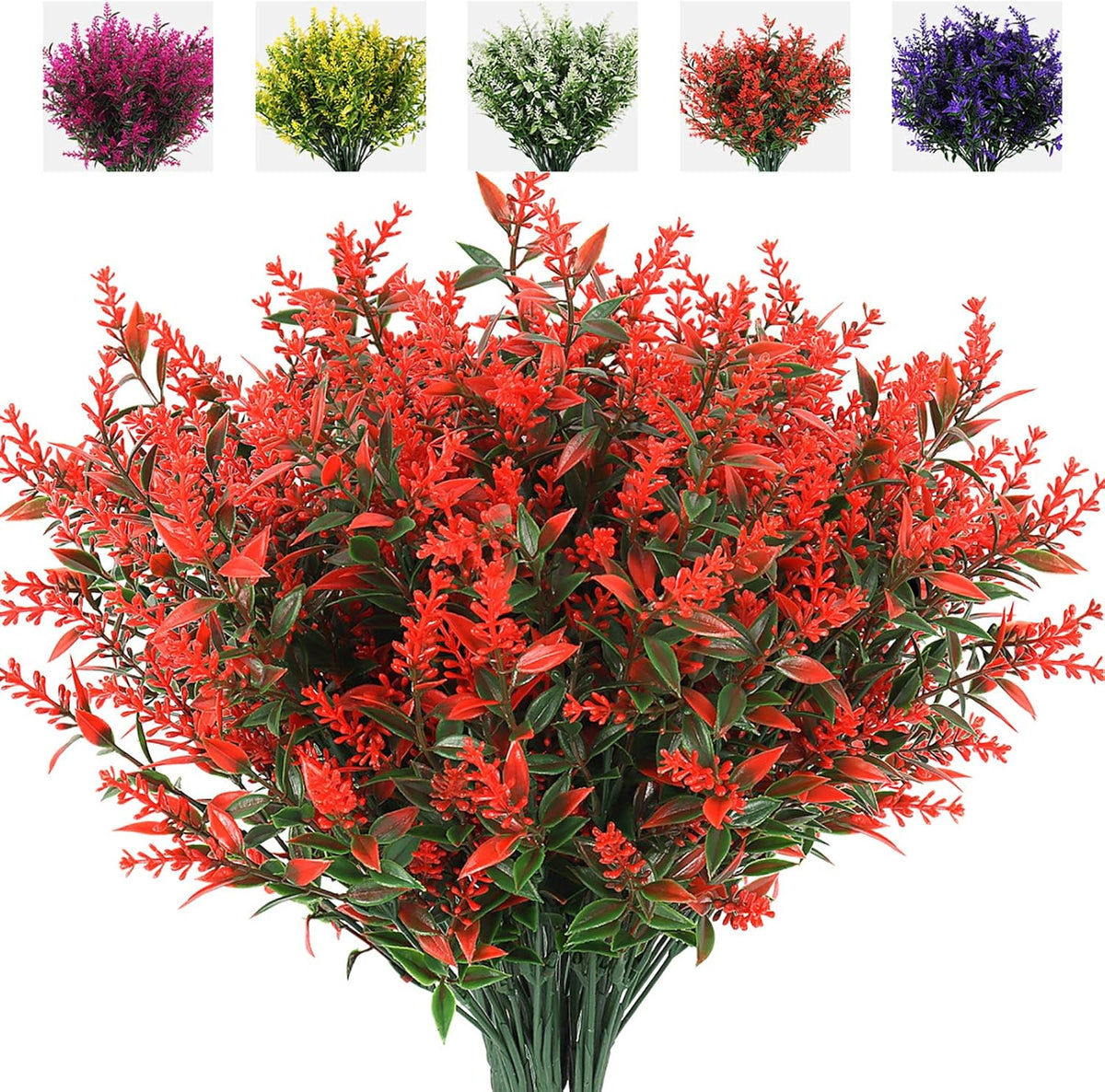 12 Bundles Artificial Lavender Flowers - UV Resistant Outdoor Fake Plants for Garden and Porch Decor
